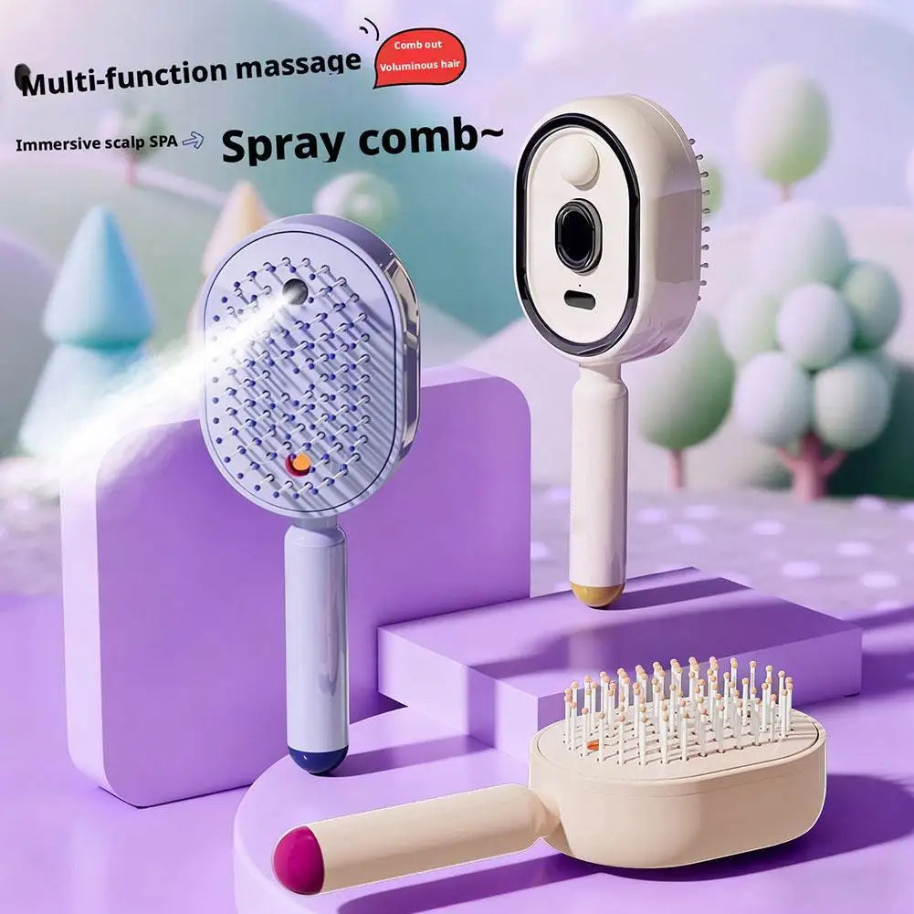  Peine masajeador eléctrico con cojines de aire y pulverizador, 3 en 1, autolimpiante, con vapor, cepillo para aceites esenciales y masajeador de cuero cabelludo recargable